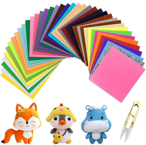 GZLCEU 40 Stk Bastelfilz, 40 Farben Filzstoff Polyester Filz Basteln für DIY Projekte, Nähen, Handwerken, Manual Decoration Filzplatten mit 1 Stk Schere