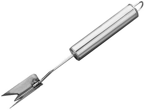 OFFSCH 4 Pezzi Pelapatate Ananas in Acciaio Inox Forma V Rimozione Occhi Taglia Frutta Forchetta con Manico Curva per Casa