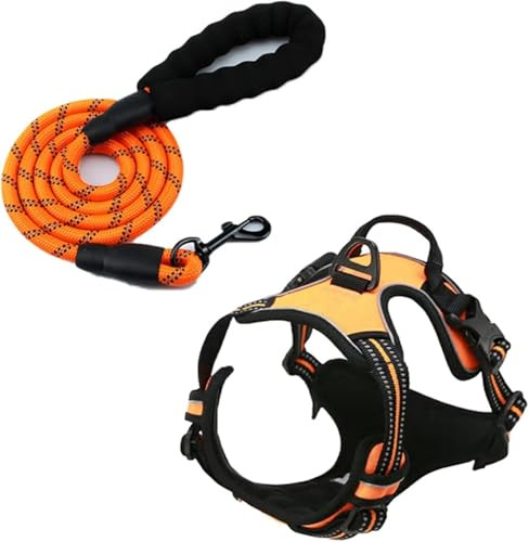 ARAQUE SUMINISTRO Arnés Perro Grande Mediano Pequeño, Arnés Pecho Antitirones Perros Cómodo Transpirable Chaleco Acolchado Ajustable para Adiestramiento y Correr. Tamaño: XL, Color: NARANJA