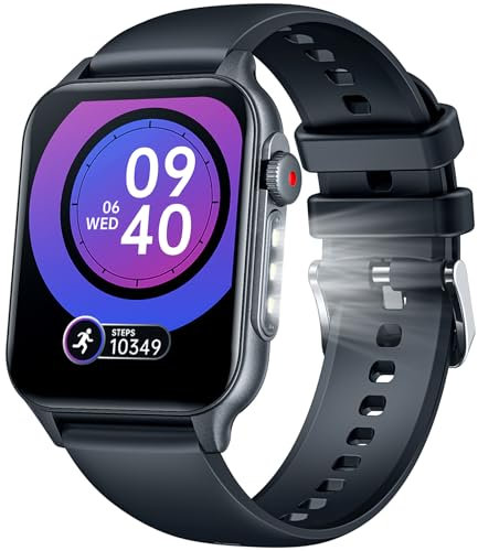 Smartwatch Uomo con Fitness Orologio Android: 1.96 Digitale Smart Watch con LED Torcia Bluetooth 100+ Sportive Waterproof Watch con Contapassi Sonno Calorie Misura Fitness Tracker per iOS iPhone