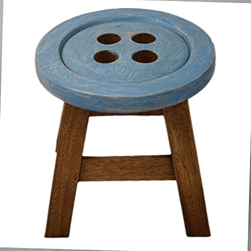 Tokoindah Kinderhocker Holz Massiv - Handgefertigter Kinderstuhl mit eingeschitztem Knopf Motiv, Runder Schemel für Kinder;