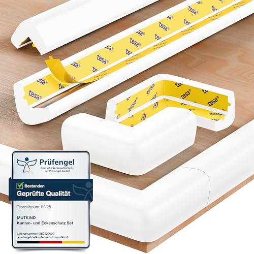 MUTKIND Kantenschutz Baby | 6 Meter + 10x Eckenschutz Baby | (Mit Kleber von TESA) Extra starker Halt - Eckenschutz Kantenschutz Selbstklebend (Weiß)