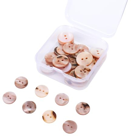 30 Stück Perlmutt Knöpfe, Natürliche Muschel Knöpfe zum Annähen (15mm) mit Durchsichtiger Kunststoffbox, Schimmernde Flache Knopf für DIY Nähen und Basteln