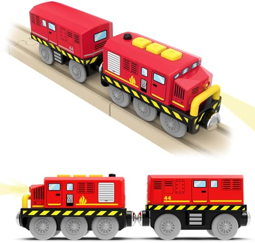 DxxD Järnväg elektrisk lok tåg, barn batteridriven tåg, lokomotivtåg kompatibel med Thomas, Brio, presenter, leksaker för 3 4 5 6 7 år pojkar flickor småbarn, röd
