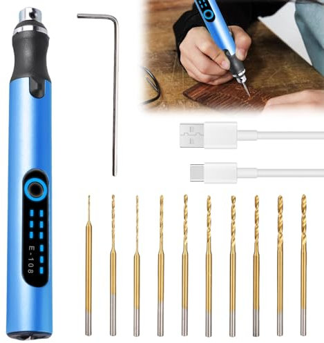 Mini Handbohrer Elektrisch, 3-Gang Mini-Bohrstift mit 10 kleine Bohrer, Wiederaufladbare Bohrmaschine, Mini Bohrmaschine, Modellbau Werkzeug, Engraving Pen für Schmuck Glas Kunststoff Holz Harz