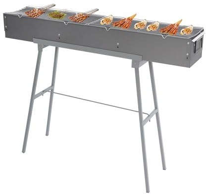 Barbacoa, 100 x 18 x 80 cm, parrilla profesional de carbón vegetal, acero inoxidable, barbacoa al aire libre, barbacoa de camping