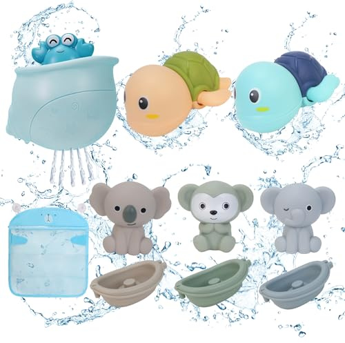 Jouet Bain Bébé sans BPA Tortues nageuses Bateaux Animaux et Filet