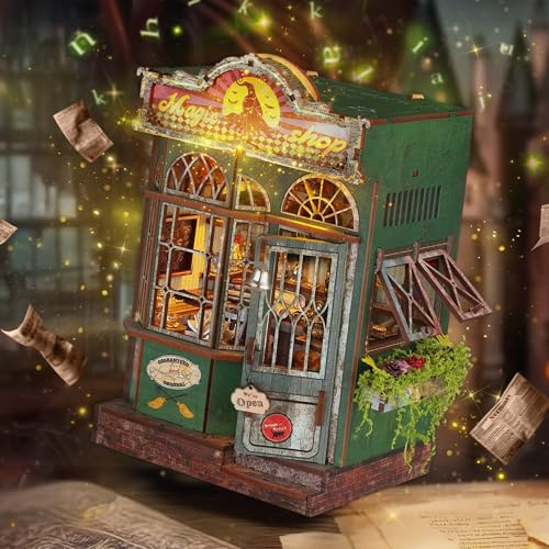GalaSpark Maison de Poupée Miniature 3D Kit Magasin Magique – Puzzle en Bois DIY avec Lumière LED & Meubles, Accessoires de Maison de Poupée, Cadeau Créatif pour Adultes & Adolescents (MagicShop)