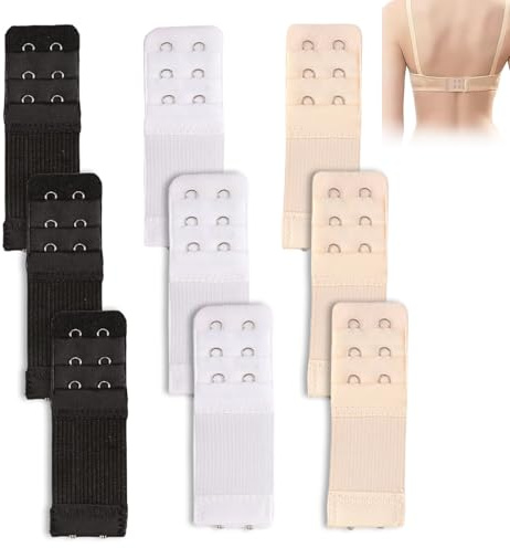 QGH Bra Extenders 2 Hooks for Women: 9 Pcs Elastic Bra Strap Extender with 3 Rows for Daily Wear - Soft Comfortable Extensions Ideal for Plus Size (Black, White, Skin Colors)