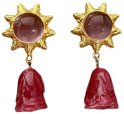 Boucles d'oreilles à tige tournesols en cristal vintage avec pendentif rose confortables à porter pour femme, accessoires pour un usage quotidien, bijoux détaillés faits à la main