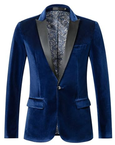 Generisch Chaqueta de hombre de terciopelo con un botón, saco de corte slim, monocolor, ajuste estrecho, chaqueta de traje para cenas, graduaciones, bodas, saco de smoking a la moda, chaqueta de traje