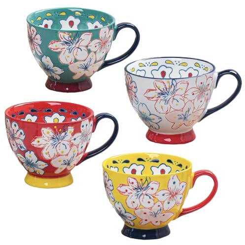 Lawnrden Mugs Set of 4, Vintage Floral Tea Cups with Handle Elegant Ceramic Coffee Mug for Tea, Milk, Cereal, Hot Chocolate, Soup| Coffee Mug