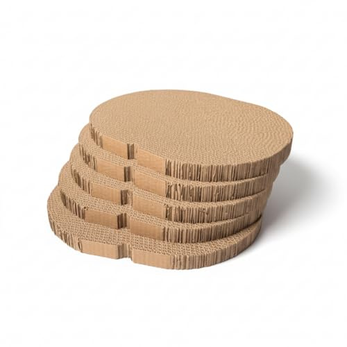 Katzenbett Kratzpappe für Katzen Ersatz Wellpappe 5er Set – oval oder rechteckige Kratzpads aus Pappe für Kratzmöbel – Austauschbare Kratzpappe für Kratzbrett zum Nachfüllen - Oval
