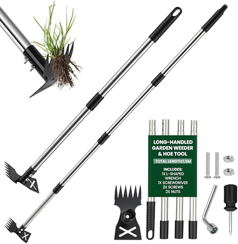 My Garden Weed Puller & Hoe Extendable up to 150cm – 2-in-1 Stainless Steel Garden Hoe with Sharp Blade – Weed Remover with Adjustable Length & Comfort Grip - Reinforced Design for Soil & Weed Removal
