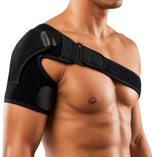 AUYAO Tutore Spalla Regolabile, Fascia Spalla con Tasca per Lussazioni, Tendiniti o Artrite, Tutore Supporto Fascia Leggero in Neoprene, per Dolori, Stiramenti, per Braccio Destro e Sinistro, L/XL