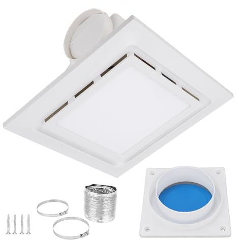Naroote Extractor de Baño, Extractor de Ventilación para Ducha con Montaje en Techo con Luz, 1 Sonido, 140 CFM, Ventilación Silenciosa, Resistente Al óxido y Control de Agua