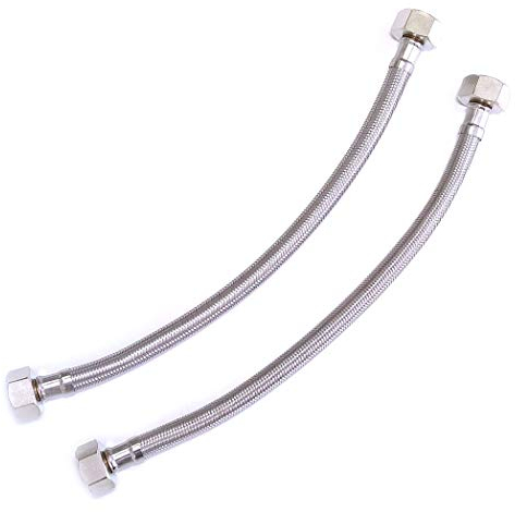 Pair of 1/2 x 1/2 BSP 600mm Flexible Pipe Connectors - DIY Replacement Flexi Pipes for Boilers, Douche/Bidet Valves, Bathroom, Kitchen - Braided Stainless Steel Flexi Hose Pipe - Plumbing Fittings
