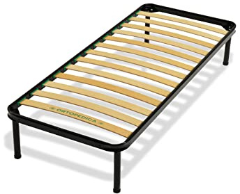 Bed Store SISTEMI RIPOSO Rete 80x180 A Doghe Strette Singola per Letto Singolo con 4 Piedi in Ferro Ortopedica Resistente