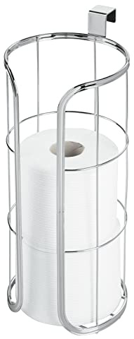 mDesign Hanging Toilet Roll Holder – Cistern-Suspended Toilet Roll Stand – Toilet Roll Storage for Three Spare Rolls – Silver
