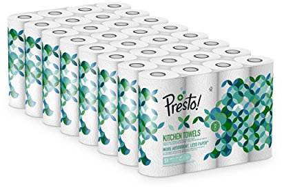 Marchio Amazon - Presto! Rotolo da Cucina TAD, Extra Assorbente, 32 Rotoli (8 Confezioni da 4), 51 Fogli per Rotolo, Strizza e Riutilizza, Certificato FSC