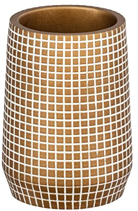 WENKO Zahnputzbecher Ohrid Gold - Zahnbürstenhalter für Zahnbürste und Zahnpasta, Polyresin, 7 x 10 x 7 cm, Gold, 10 x 7 x 7 cm