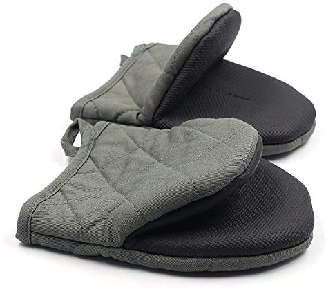 Ulable 2 Pack Heat Resistant Mini Oven Mitts, Non-Slip Cooking Pot Gloves Mittens for Kitchen, Microwave & Oven (Grey)