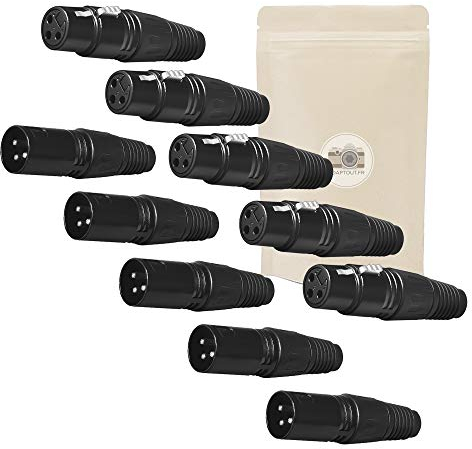 Adaptout 10x Spina XLR 3 poli : 5x spina femmina e 5x spina maschio - Spina XLR 3 pin da saldare - connettore saldatura audio amplificatore microfono casco stereo marca francese