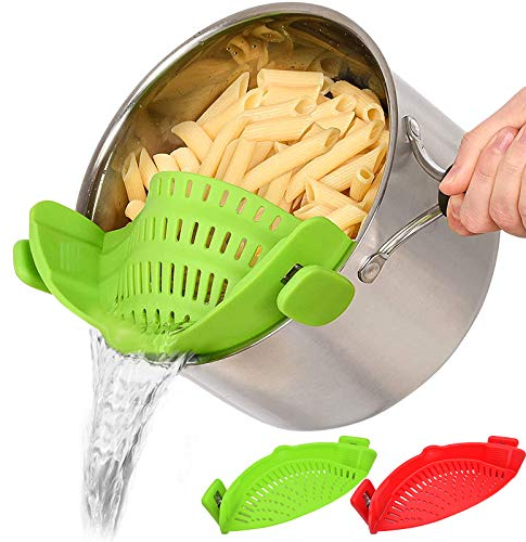 Coladores de Alimentos Colador de Malla Fina, Manos Libres Filtro Escurridor de Silicona Resistente al Calor para Todas las Ollas, Cuencos, Espaguetis de Verduras, Pasta, Carne Molida [2 PACK]