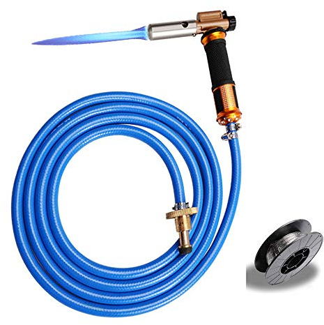 Butan-Propan-Gas-Schweißbrenner-Kit, elektronische Zündung Gas-Schweißbrenner mit 3M Schlauch Doppelventilschutz All Kupfer Düse Verflüssigtes - für Löten Kochen