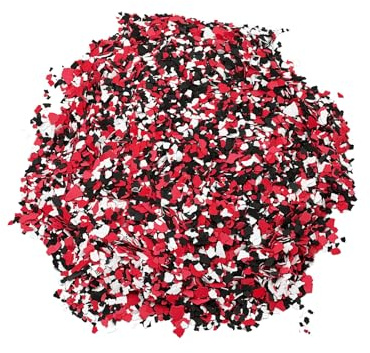 BEKATEQ Farbchips in Schwarz-Rot-Weiss 1kg, Dekochips, Farbflocken für Epoxidharz Bodenbeschichtung, 1K & 2K PU Bodenfarbe, Alkydharz Betonfarben - Garagenböden, Keller, Wohnraum, Werkstatt BK-130