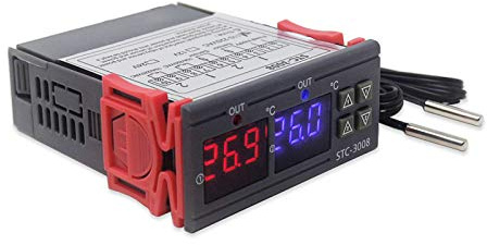 RUIZHI STC-3008 Digitaler Temperatur Regler Thermostat Dual Digital Display Temperaturregler mit Doppel NTC Sonde Heizung Sensor für Inkubator Hühner Heizfolie Reptilien Amphibien （110-220v）