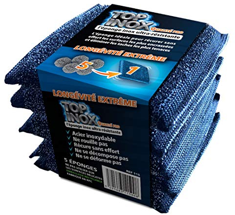 Eponge récurante double face inox - lot de 5