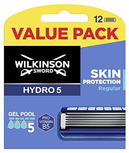 Wilkinson Sword - Hydro 5 Rasierer für Männer, 12 Ersatzklingen, Feuchtigkeitsspendende Gel-Pools und umklappbarer Trimmer