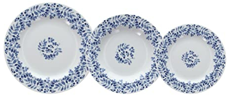 Tognana Gisella - Servicio de mesa para 6 personas, 18 piezas de porcelana azul y blanco, fabricado en Italia