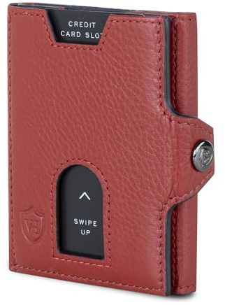 VON HEESEN Slim Wallet mit RFID Schutz - Geldbörse Herren klein - Mini Geldbeutel Damen Portmonee - Kartenetui Echtleder Karten Portemonnaie - Leder Kreditkartenetui Rot