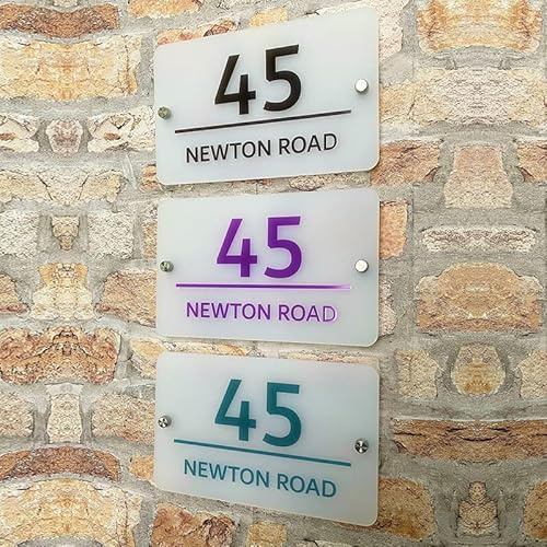 One of a Kind Design UK Personalized House Sign Frosted Acrylic Address Plaque (240x150mm) – Custom Door Number Plate with UV Print & Stainless Steel Mounts Weatherproof, Fade-Resistant