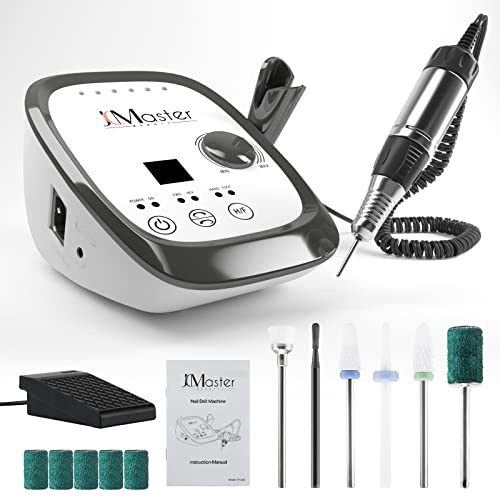 JCMASTER Professional Electric Nail Drill, 35000 RPM Cordless Nail File with Foot Pedal for Gel Acrylic Nails, Manicure Pedicure Kit with 6 Bits