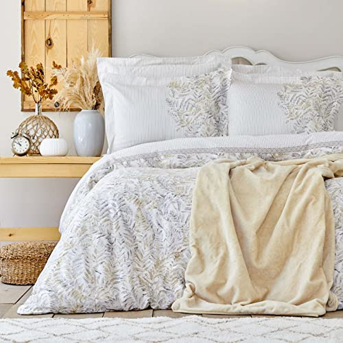 Karaca Home Bled Grau 100% Baumwolle Doppel-Bettbezug-Set, Bettbezug 200 cm x 220 cm, Bettlaken 240 cm x 260 cm, Kissenbezug 50 cm x 70 cm, Doppel Bettdecke-Set für Zwei Personen