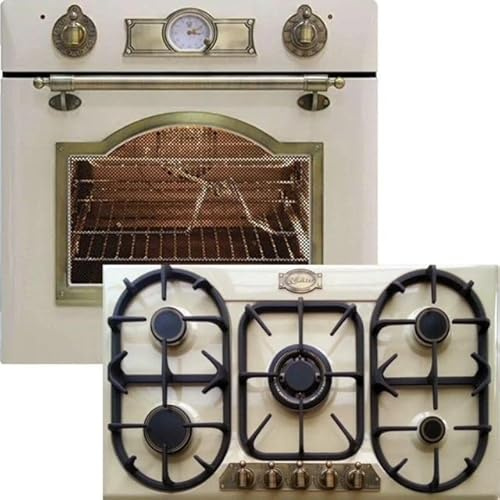 Kaiser Empire EH 6355 ElfEm + KG 9325 ElfEm Forno elettrico da incasso in stile retrò, 67 litri, autopulente, 8 funzioni, girarrosto+ Piano cottura a gas, smaltato avorio, 3,8 KW WOK
