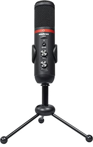 WOODBRASS UM3 - Micro Streaming, Podcast, Visioconférence, Gaming. Microphone USB -C Plug & Play Autonome pour PC/Mac / PS4 / PS5 idéal pour Enregistrement et Live Twitch, Discord, Youtube