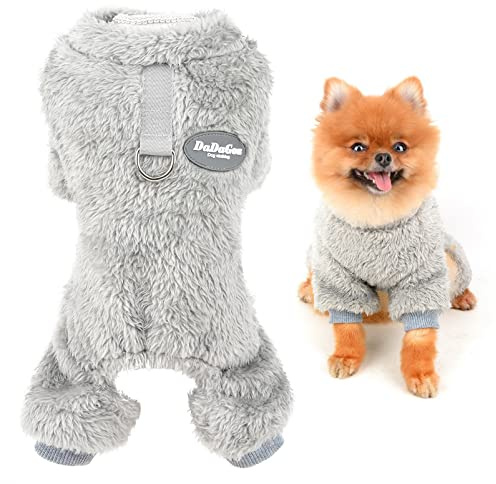 SMALLLEE_LUCKY_STORE Pet Thick Sherpa Fleece Pyjamas Pjs Jammies with D-ring for Small Dogs Cats Puppy Jumper Pajamas Jumpsuit Soft Coat Yorkie Chihuahua Warm Winter Clothes,Gray,L | Thick Sherpa Fleece, D-Ring Lead Use, Ribbing Trim, Indoor Sleep, Winter Short Walk, Chihuahua, Yorkie, Warm Puppy Jumpsuit
