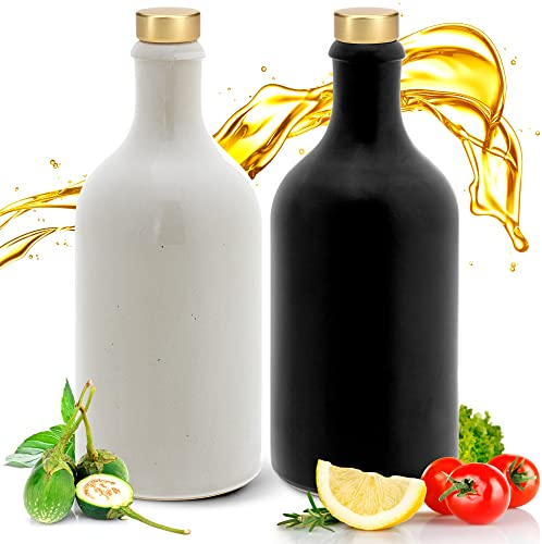 Feinschmecker Essig & Öl – Flaschen mit Ausgießer, Handgefertigtes Geschenkeset Made in Germany. Einzigartig, zeitlos und chic. Ausgießer in Deluxe- Gold (1x 500ml schwarz + 1x 500ml weiß)