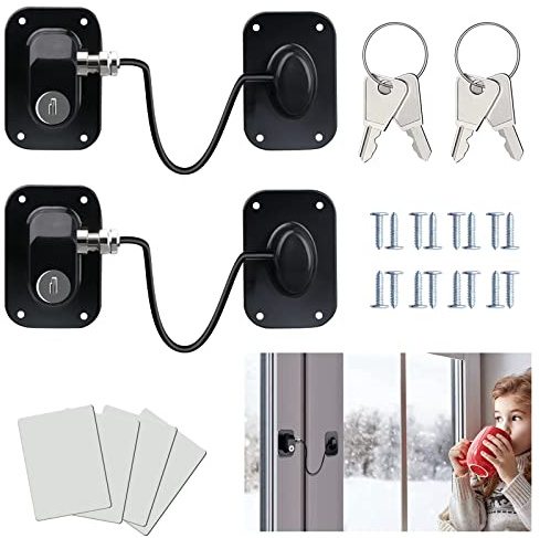 2Pcs Securite Fenetre Enfant, Serrure Frigo pour Enfants Sans Percer, Bloque Verrou Porte Réfrigérateur Cabinet Fenêtre avec 4 Clés et Adhésif Puissant pour Fenêtres Portes Tiroirs Blocs (Noir)