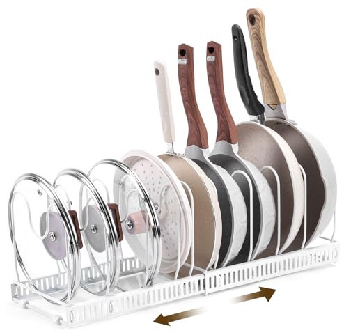 Yorbay Topfdeckelhalter Pfannenhalter für Schrank Schublade, Topfdeckel-Halter, Mit 10 Verstellbaren Fächer Topf Organizer, Erweiterbar Pfannen Organizer für Topfdeckel und Töpfe