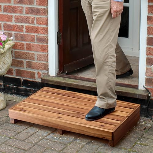 Tabouret à échelle unique 3 1/2 pour les personnes âgées - Chaise haute en bois d'acacia avec coussinets antidérapants - Chaises de marche en bois pour handicap, lit, salle de bain, cuisine et