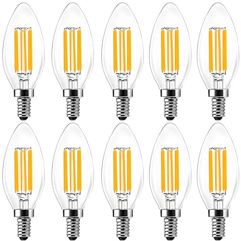 WULUN 10er Pack E14 Kerze LED Lampe für Kronleuchter, E14 Glühfaden Retrofit Classic, 6W 600 Lumen 2700K Warmweiß ersetzt 60 Watt, Filament Fadenlampe, Dimmbar