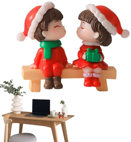 Imtrub Figuras navideñas de niño y niña, Estatua navideña, Romántica Pareja navideña Que combina Navidad y Romance con una Pose conmovedora