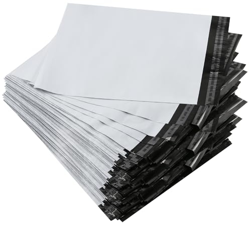 ZOENHOU‎ 100 Stück Versandbeutel 35 x 45cm, Plastik Versandtüten Versandtaschen Selbstklebend und Blickdicht Versandbeutel Groß Wasserdicht Versandtüten für Kleidung und Textilien, Weiß