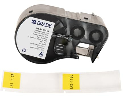 Brady Selbstlaminierendes Vinyl-Vorgefertigte Etiketten für Etikettendrucker BMP41/BMP51/BMP53/M511 - 180 Klebeetiketten - Schwarz auf Gelb, transparent (25,40 mm (B) x 63,50 mm (H)) - M4-51-427-YL