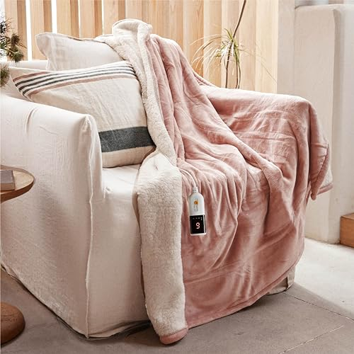 GOTCOZY Couverture Chauffante 130x180 cm - Couverture Électrique avec 10H Arrêt Automatique 6 Réglages de Température Protection Contre la Surchauffe Lavable en Machine(Rose)